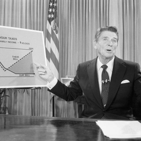President Reagan speaks about taxation programs for the private American citizens in July 1981. (Getty Images)