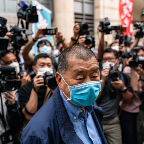 Jimmy Lai arrives at the West Kowloon Magistrates' Court on May 18, 2020, in Hong Kong, China. (Getty Images)