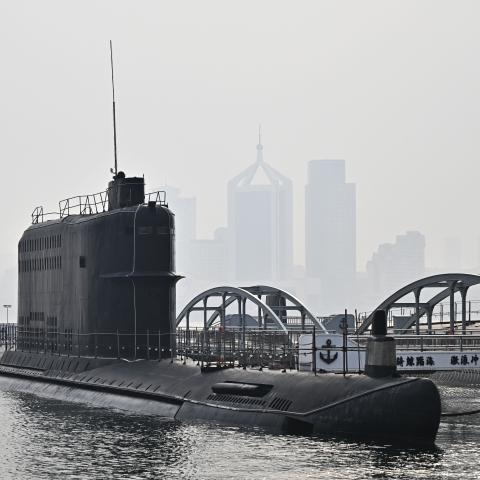 A submarine is moored during a media tour at the People’s Liberation Army Naval Museum in Qingdao, China, on June 25, 2025. (Getty Images