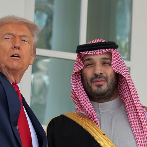 President Donald Trump gives Crown Prince and Prime Minister Mohammed bin Salman of Saudi Arabia a tour of the White House on November 18, 2025. (Getty Images)