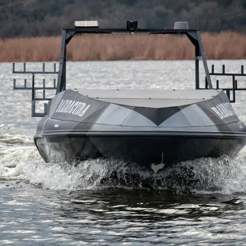 A Barracuda unmanned surface vessel undergoes testing in southern Ukraine on March 30, 2026. (Getty Images)