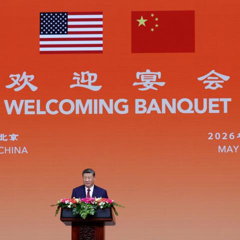 Chinese President Xi Jinping speaks as he hosts a state banquet for President Donald Trump at the Great Hall of the People on May 14, 2026, in Beijing, China. (Getty Images)
