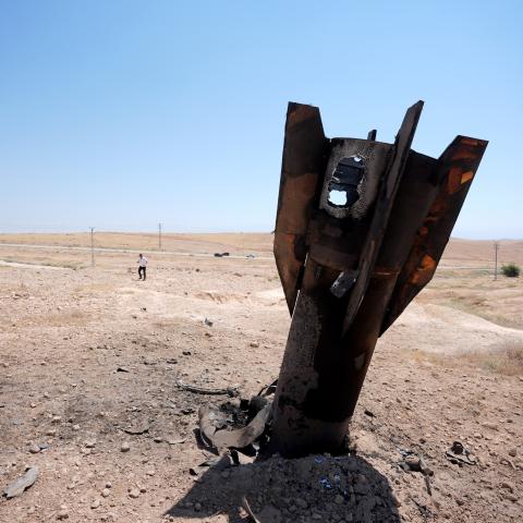 A fragment of an Iranian ballistic missile intercepted by Israeli air defense systems is seen after falling in an area near the city of Jericho on June 8, 2026. (Getty Images)