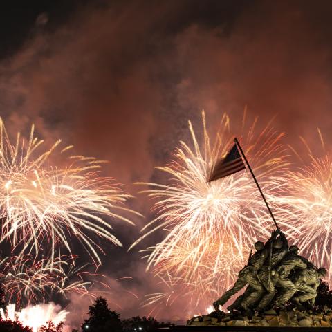Fireworks celebrating America's 250th over Washington, DC, on July 5, 2026, in Arlington, VA. (Getty Images)