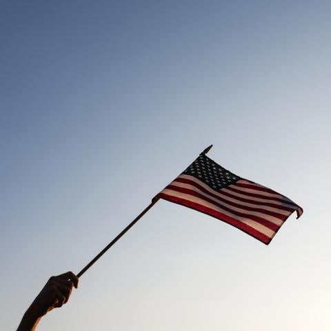 An American flag is waved at the FIFA Fan Zone on the National Mall on July 1, 2026, in Washington, DC. (Getty Images) Share to Twitter
