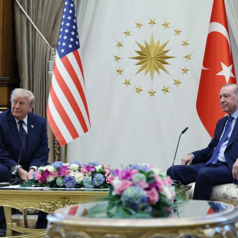 Turkish President Recep Tayyip Erdogan meets with President Donald Trump ahead of the 36th NATO Summit in Ankara, Turkiye, on July 7, 2026. (Getty Images)