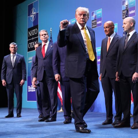 President Donald Trump leaves after holding a press conference during the NATO summit at the Presidential Complex on July 8, 2026, in Ankara, Türkiye. (Getty Images)