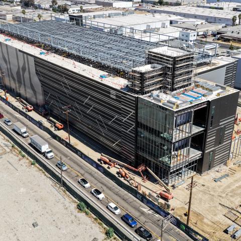 An aerial view of a 49.5 megawatt three-level data center under construction on July 8, 2026, in Vernon, California. (Getty Images)