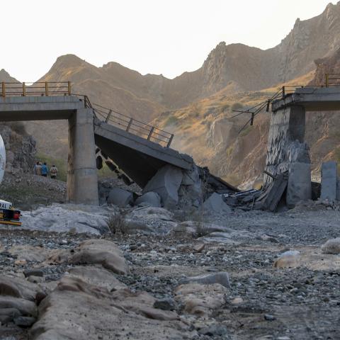 A heavily damaged bridge that was hit by a US strike in southern Iran on July 18, 2026. (Getty Images)