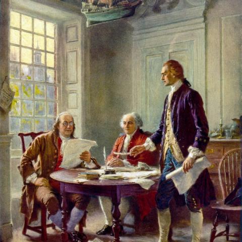  Jefferson, Adams & Franklin writing the Declaration of Independence; Philadelphia, PA