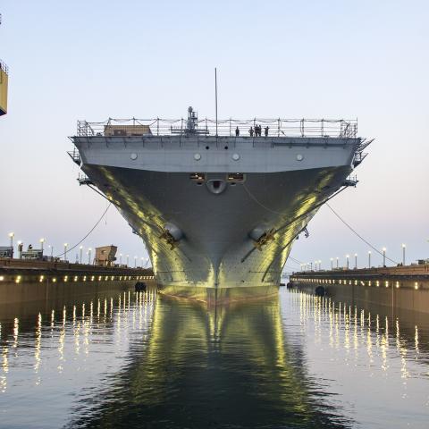 USS Essex departs the Pride of California Dry Dock in San Diego, California, on September 8, 2023, following a maintenance period. (United States Navy)