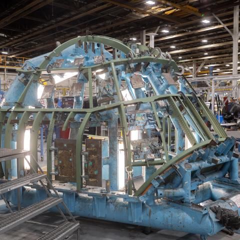 A C-130J-30 Super Hercules aircraft is being built by Lockheed Martin Corp. for the US Navy’s E-130J program in Marietta, Georgia, on September 12, 2024. (DVIDS)