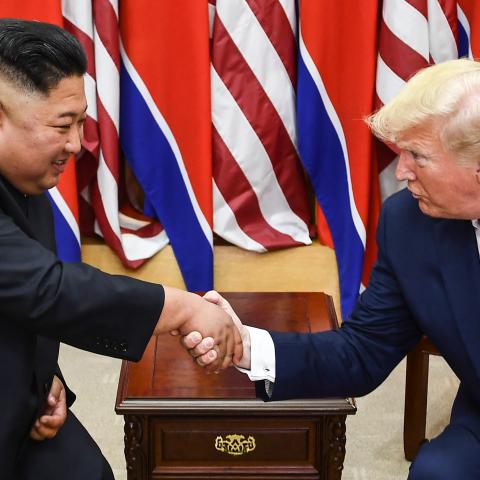 North Korean leader Kim Jong Un and President Donald Trump shake hands during a meeting in the Korean Demilitarized Zone on June 30, 2019. (Getty Images)