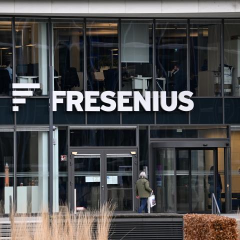 The lettering “Fresenius” is emblazoned on a building in Bad Homburg, Germany, on February 20, 2024. (Getty Images)