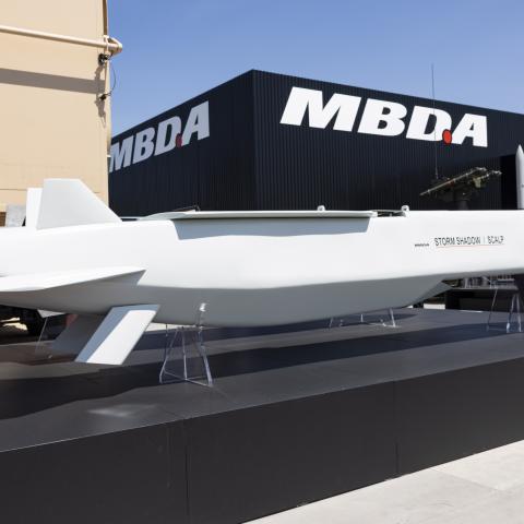 A Storm Shadow cruise missile is displayed at the Paris Air Show on June 18, 2025. (Getty Images)