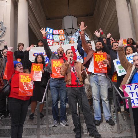 New York City Democratic Socialists hold a rally in Union Square in New York on November 16, 2025.