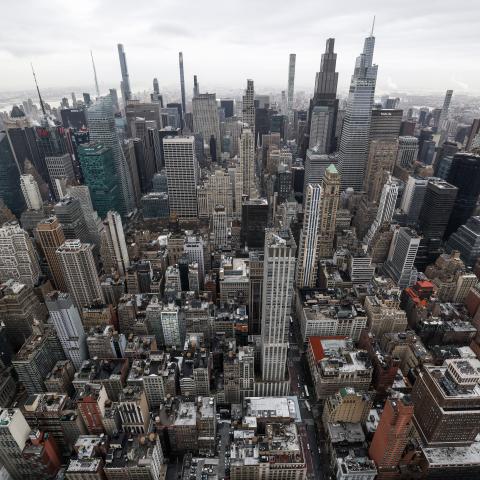 The Manhattan skyline is pictured from the top of the Empire State Building in New York on March 3, 2026. (Getty Images)