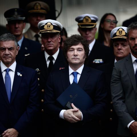 Argentine President Javier Milei and Buenos Aires City Mayor Jorge Macri attend a ceremony on April 2, 2026, in Buenos Aires, Argentina. (Getty Images)