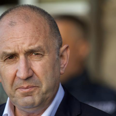 Rumen Radev looks on as he addresses the media after casting his ballot at a polling station during Bulgaria's parliamentary elections in Sofia on April 19, 2026. (Getty Images)
