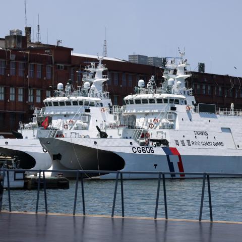 Taiwan Coast Guard vessels are moored at Keelung Port in Keelung, Taiwan, on July 8, 2026. (Getty Images)