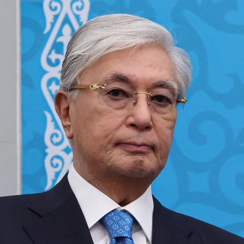 Kazakhstan's President Kassym-Jomart Tokayev looks on as he attends a meeting with Russia's President Putin in Omsk, Russia, on July 25, 2026. (Getty Images)