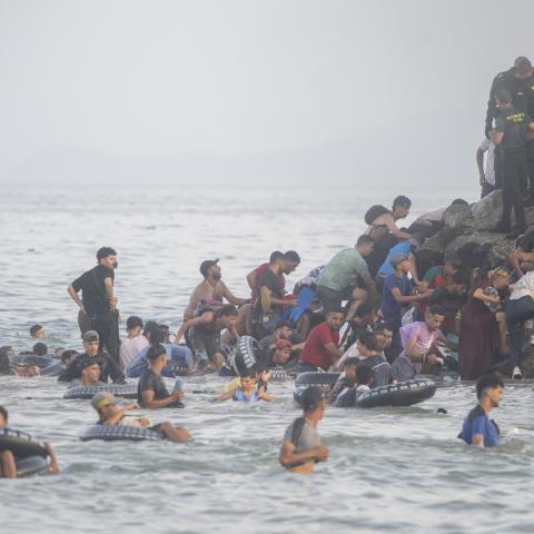 Migrants attempt to swim from Morocco to Ceuta, Spain, on July 30, 2026. (Getty Images)