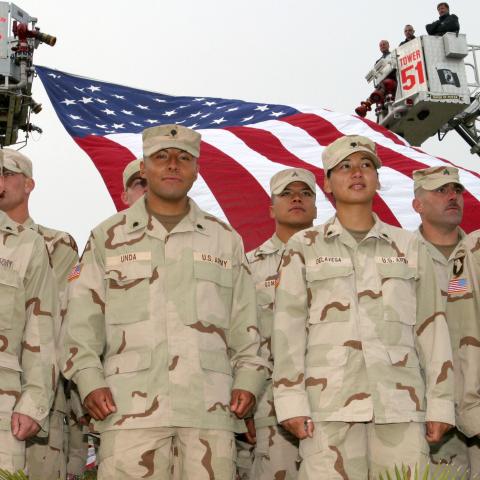 U.S. Army Soldiers with the 253rd Transportation Company, New Jersey Army National Guard, are welcomed home by the Cape May County community at the National Guard Armory in Cape May Courthouse, New Jersey, April 23, 2004. The Garden-State Citizen-Soldiers were deployed to Iraq in support of Operation Iraqi Freedom for more than a year. (U.S. Air National Guard photo by Tech. Sgt. Mark C. Olsen) Read less
