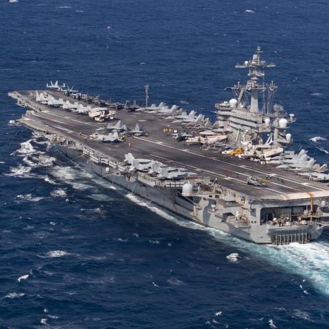 Nimitz-class aircraft carrier USS George Washington (CVN 73) operates in the South China Sea, Aug. 8, 2026. George Washington, operating in the U.S. 7th Fleet area of operations, is the U.S. Navy’s premiere forward-deployed aircraft carrier, a long-standing symbol of the United States’ commitment to maintaining a free and open Indo-Pacific, while operating alongside allies and partners across the U.S. Navy’s largest numbered fleet. (U.S. Navy photo by Mass Communication Specialist Seaman Anthony Vilardi)