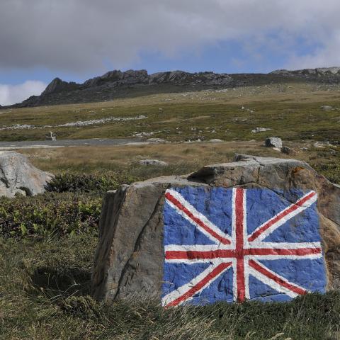 A United Kingdom flag painted on a rock in Stanley, Falkland Islands, on January 24, 2012. (Getty Images)