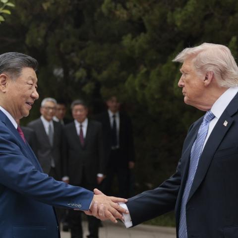 United States President Donald Trump shakes hands with China's President Xi Jinping as he leaves after a visit to Zhongnanhai Garden in Beijing on May 15, 2026. (Getty Images)