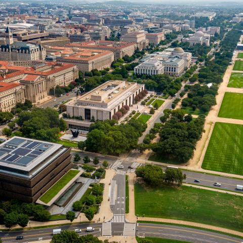 The National Mall and Smithsonian museums are seen from the Washington Monument on August 10, 2026, in Washington, DC. (Getty Images)