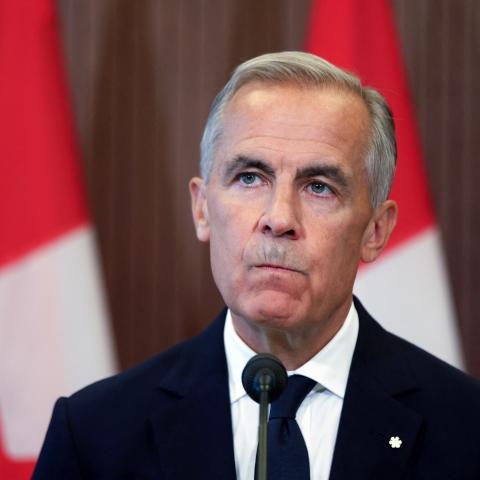 Canadian Prime Minister Mark Carney speaks at a press conference in Ottawa, Ontario, on August 22, 2026, after trade talks with the US collapsed. (Getty Images)