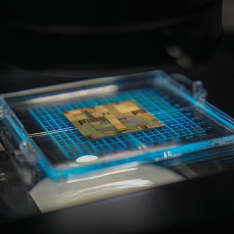 A semiconductor wafer with patterned circuits is shown inside equipment at SEMICON Taiwan in Taipei on September 2, 2026. (Getty Images)