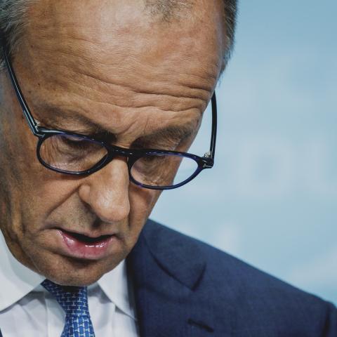 Federal Chancellor Friedrich Merz is pictured during a press conference in response to the Saxony-Anhalt state election on September 7, 2026 in Berlin, Germany. (Getty Images)