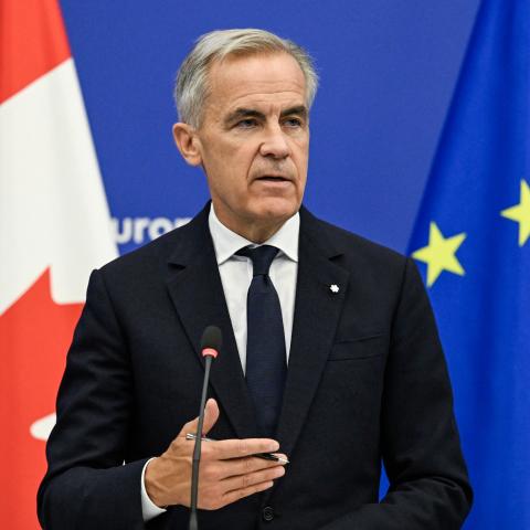 Canadian Prime Minister Mark Carney delivers a speech at the European Parliament in Strasbourg, France, on September 17, 2026. (Getty Images)