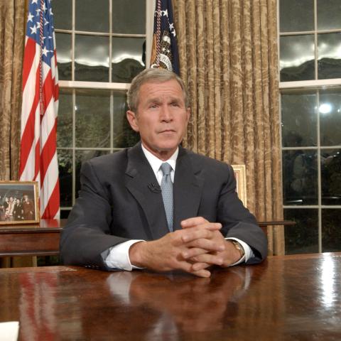 President George W. Bush addresses the nation from the White House following the terrorist attacks on the World Trade Center and the Pentagon on September 11, 2001. (Getty Images)