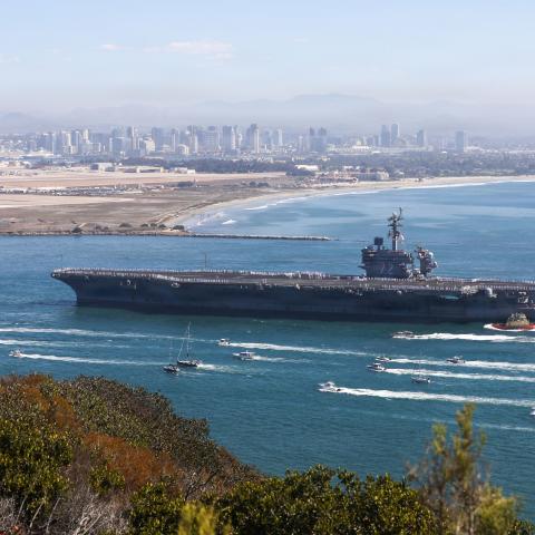 The USS Abraham Lincoln returns to its home port of San Diego on October 10, 2026, following a 10-month deployment to US Fifth and Seventh Fleet areas of operations. (US Navy)