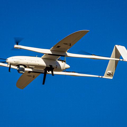 An Unmanned Aerial Vehicle flies above Yuma Proving Ground, Arizona, as part of a test conducted Sept. 18, 2024, for autonomous systems designed to secure air dominance. Approximately 10 Soldiers from the 75th USARIC participated in EDGE24, an Army exercise focused on integrating unmanned systems, data-sharing innovations and network resilience to strengthen air-combat capabilities in complex environments. Through direct collaboration with industry experts at Yuma Proving Ground, the Soldiers provided front