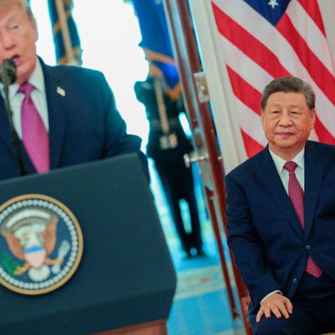 President of China Xi Jinping listens as US President Donald Trump speaks during an arrival ceremony at the White House on September 24, 2026, in Washington, DC. (Getty Images)