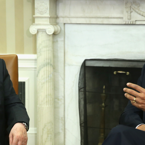 President Obama with Palestinian President Mahmoud Abbas in the Oval Office of the White House March 17, 2014 in Washington, DC (Alex Wong/Getty Images)