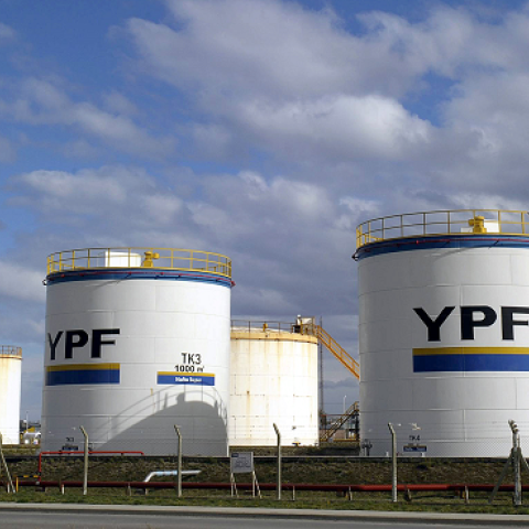 YPF (Yacimientos Petroliferos Fiscales) gasoline tanks are seen in Rio Gallegos, Santa Cruz, some 2500 kms south west of Buenos Aires, on October 23, 2011 (JUAN MABROMATA/AFP/Getty Images)