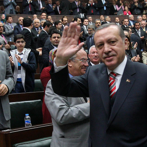 Turkey's Prime Minister Recep Tayyip Erdogan (C) in Ankara on January 30, 2013 (ADEM ALTAN/AFP/Getty Images)