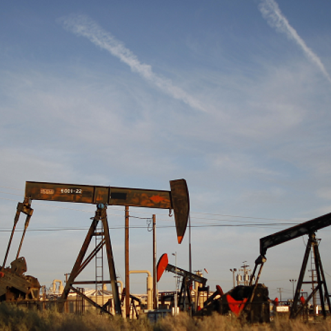 Pump jacks and wells in an oil field on the Monterey Shale formation, March 23, 2014 near McKittrick, California (David McNew/Getty Images)