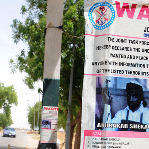 A poster showing Imam Abubakar Shekau, leader of the militant Islamist group Boko Haram, declared wanted by the Nigerian military. (PIUS UTOMI EKPEI/AFP/Getty Images)