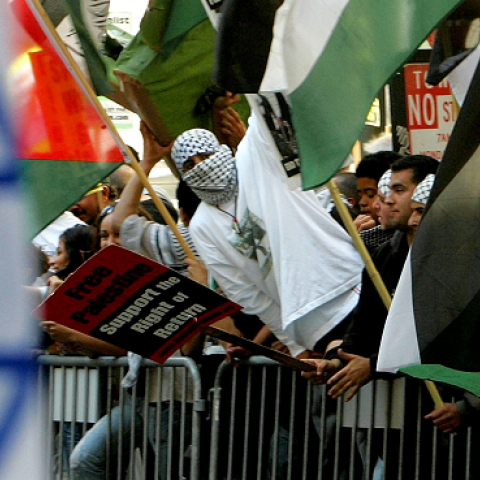 Pro-Palestinian demonstrators protest Israel's military offensive against Palestine and Lebanon July 13, 2006 in San Francisco. (Justin Sullivan/Getty Images)