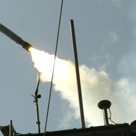 A Tomahawk cruise missile being launched from the USS San Jacinto March 25, 2003 in the Red Sea. (Greg Geisen/Getty Images)