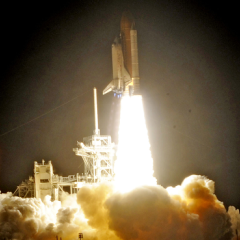 US space shuttle Discovery heads for space at Kennedy Space Center as it and its seven person crew begin a mission to the International Space Station, April 5, 2010. AFP PHOTO Bruce WEAVER (BRUCE WEAVER/AFP/Getty Images)