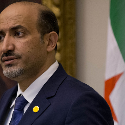 Syrian Opposition Coalition President Ahmad Jarba speaks during a press conference during the 'Friends of Syria' meeting on May 15, 2014 in London, England. (Matt Dunham - WPA Pool/Getty Images)