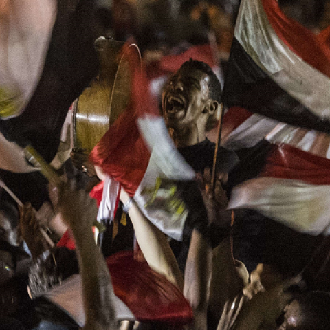 Egyptians celebrate in Cairo's Tahrir Square on June 3, 2014 after ex-army chief Abdel Fattah al-Sisi won 96.9 percent of the vote in Egypt's presidential election. (KHALED DESOUKI/AFP/Getty Images)