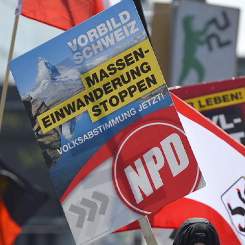 Activists of the far-right NPD party during a demonstration in Berlin on April 26, 2014. (ODD ANDERSEN/AFP/Getty Images)